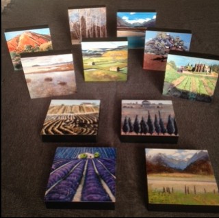 These decorative items for a desk or shelf measure 10cmx10cm. £35 each or pick up three for £90. A very affordable Lydia Bauman landscape gift.
