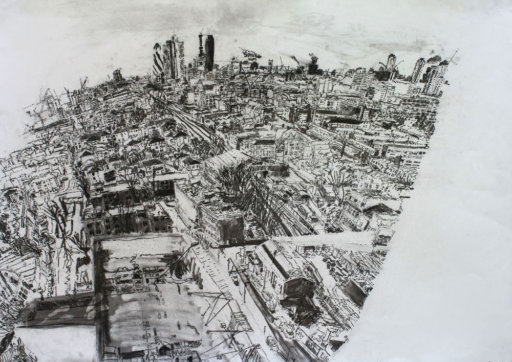 '27.1.11 - 18th floor - The Collins' flat', Chacoal on paper, 59 x 84cm, Alexandra Blum